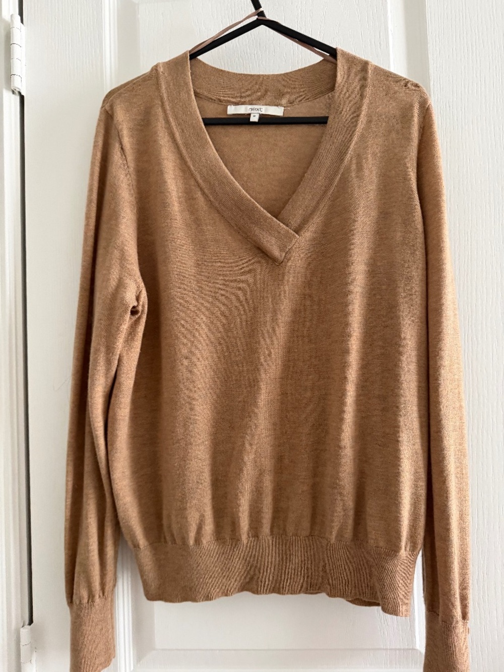 Next Camel Brown Overlapping V-Neck Sweater With Gold Button Cuffs M